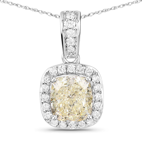 IGI Certified 2.01 Carat Genuine Light Yellow Diamond Center and 0.27cttw White Diamond 18K White Gold Pendant (2.28cttw)