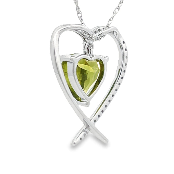 Peridot Diamond Heart Love Pendant 14KT White Gold