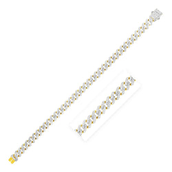 14k Yellow Gold White Pave High Polish Modern Lite Edge Bracelet (8.0mm)