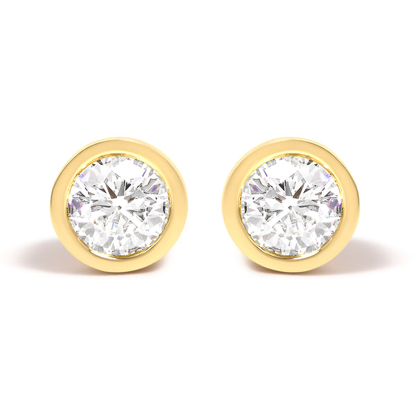 14K White Gold 1.0 Cttw Lab Grown Diamond Screw-Back Classic Bezel Solitaire Stud Earrings (G-H Color, VS2-SI1 Clarity)