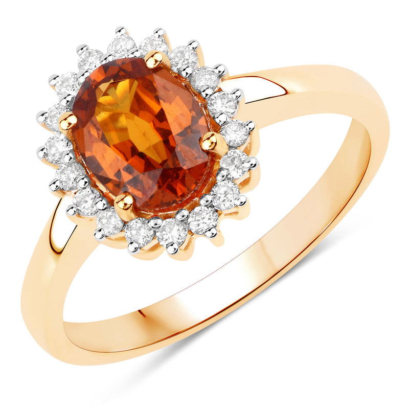 1.87 Carat Genuine Spessartite Garnet and White Diamond 14K Yellow Gold Ring