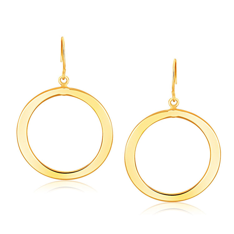 14k Yellow Gold Flat Open Tube Round Earrings