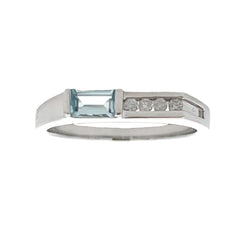 Natural .06ct Aquamarine Diamond Ring 10KT White Gold