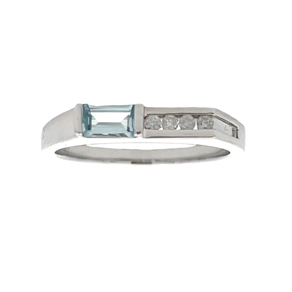 Natural .06ct Aquamarine Diamond Ring 10KT White Gold