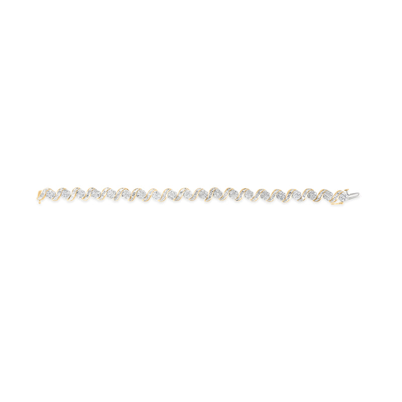 10K Yellow Gold 4.00 Cttw Diamond Floral Design Spiral Link 7.50" Bracelet (I-J Color, I2-I3 Clarity)