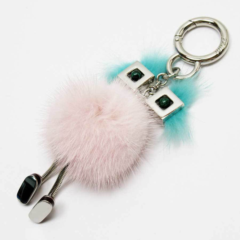 Fendi FENDI Keychain Charm Pink Green Silver Fur Color Stone