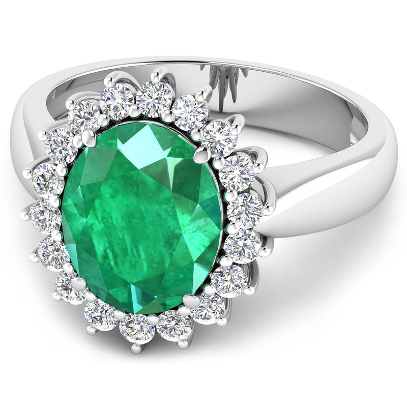 3.74 Carat Genuine Zambian Emerald and White Diamond 14K White Gold Ring