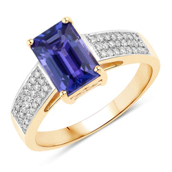 2.30 Carat Genuine Tanzanite and White Diamond 14K Yellow Gold Ring