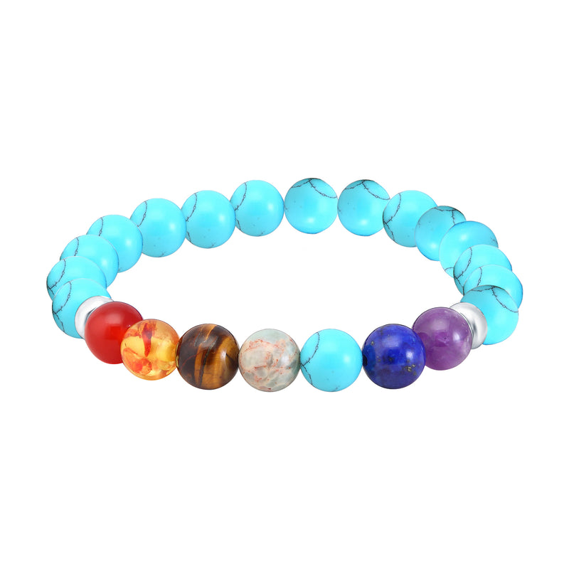 V3 Jewelry Chakra and Turquoise Beaded Stretch Bracelet