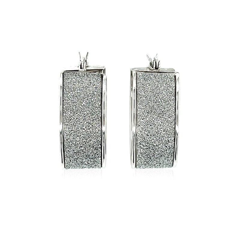 Glitter Textured Wide Oval Hoop Earrings in Sterling Silver