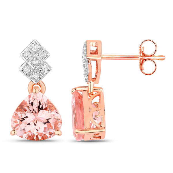 3.31 Carat Genuine Morganite and White Diamond 14K Rose Gold Earrings