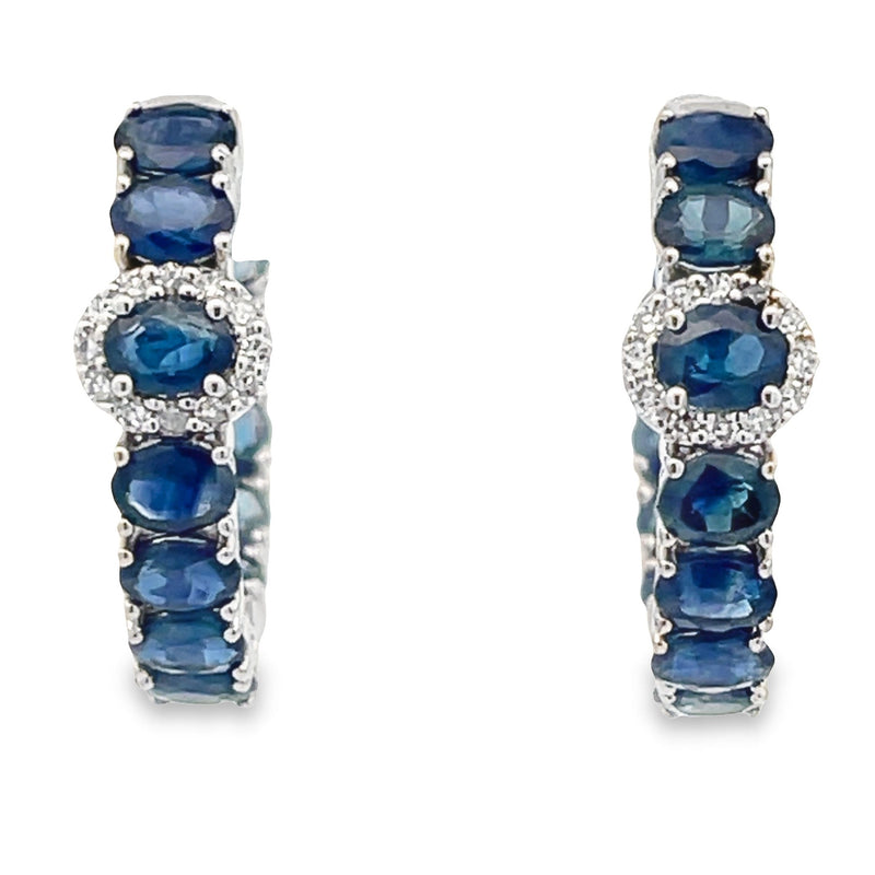 4.93ct Sapphire Diamond Hoop Earrings 14KT White Gold