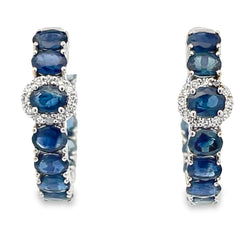 4.93ct Sapphire Diamond Hoop Earrings 14KT White Gold