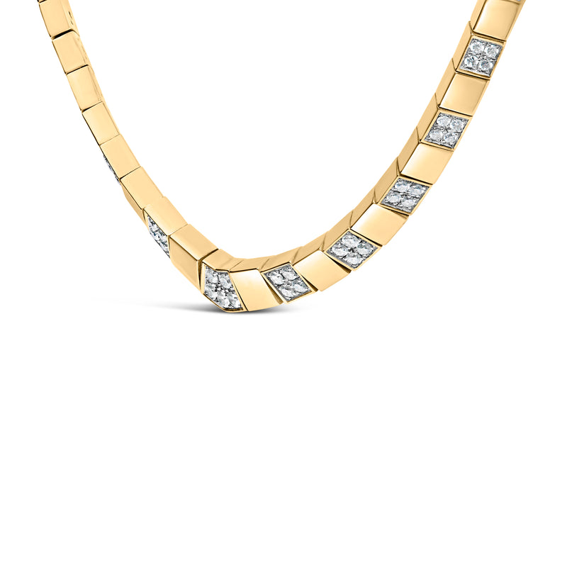 14K Yellow Gold 4/5 Cttw Diamond Cluster and Bar Set Link 3.5 MM Chain Necklace (G-H Color, VS1-VS2 Clarity) - 16" Inches