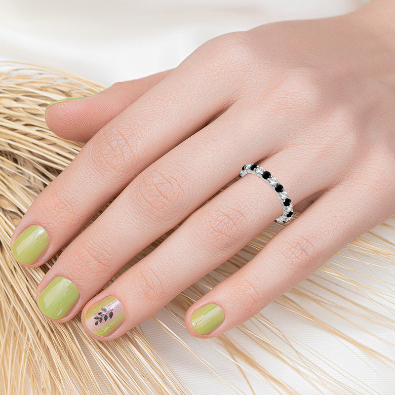 V3 Jewelry Black Spinel & White Topaz Sterling Silver Eternity Band Ring