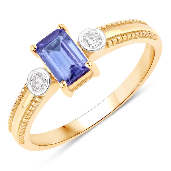 0.62 Carat Genuine Tanzanite And White Diamond 10K Yellow Gold Ring