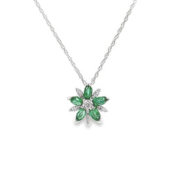 .28ct Emerald Diamond Flower Pendant 10KT White Gold