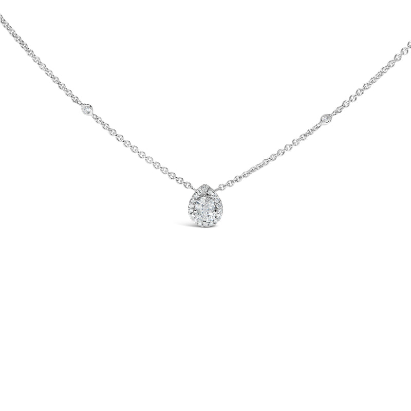 14K White Gold 3/8 Cttw Natural Diamond Composite Pear Shaped Bezel Station 17" Pendant Necklace (G-H Color, SI2-I1 Clarity)