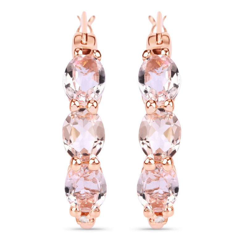 1.63 Carat Genuine Morganite and White Diamond .925 Sterling Silver Earrings