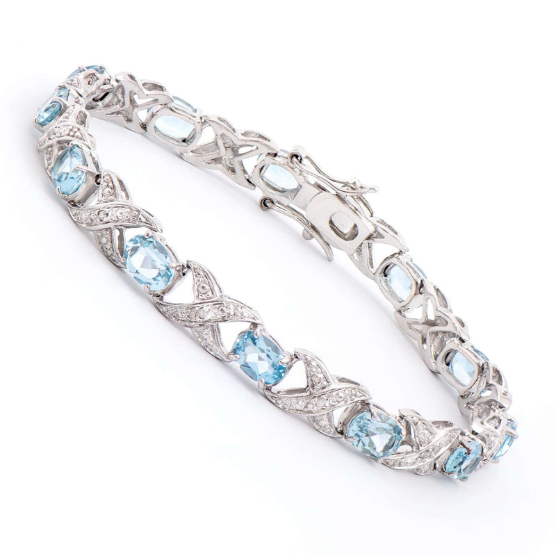 11.3 ctw Blue Topaz & Diamonds Rhodium Plated Designer Bracelet 7.75 in