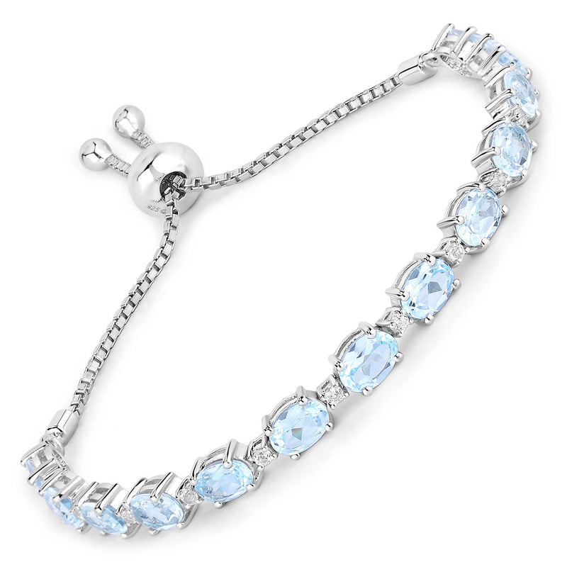 12.83 Carat Genuine Blue Topaz and White Topaz .925 Sterling Silver Bracelet