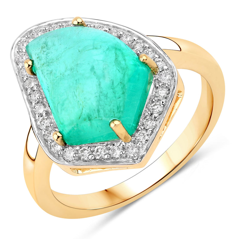 5.52 Carat Genuine Zambian Emerald and White Diamond 14K Yellow Gold Ring