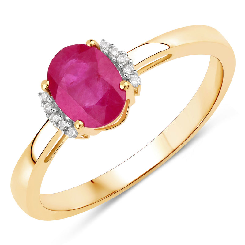 0.88 Carat Genuine Johnson Ruby and White Diamond 14K Yellow Gold Ring