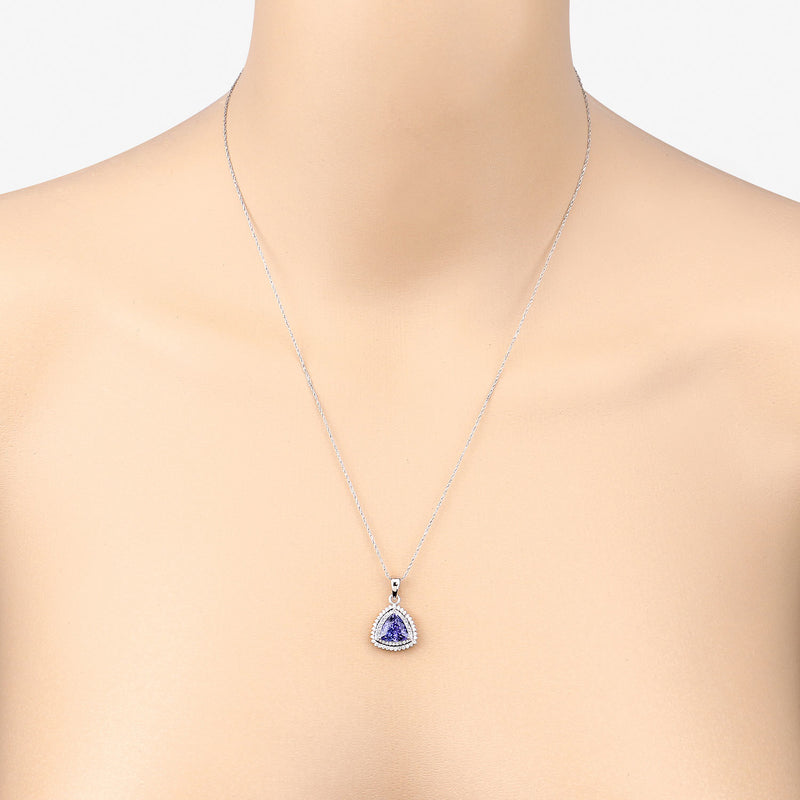 2.16 Carat Genuine Tanzanite and White Diamond 14K White Gold Pendant