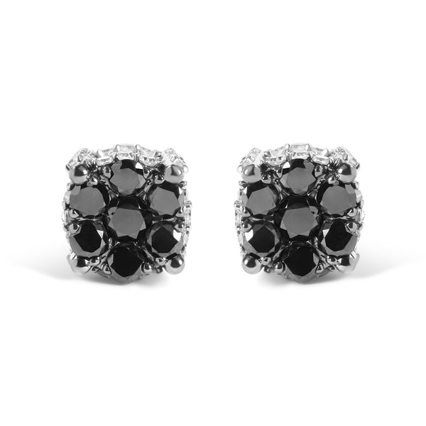 Men's 10K Yellow Gold 1.00 Cttw White and Black Treated Diamond Earring (Black / I-J Color, I2-I3 Clarity)