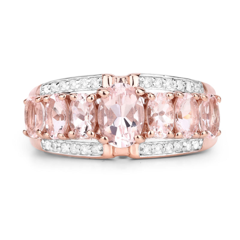 2.15 Carat Genuine Morganite and White Diamond .925 Sterling Silver Ring