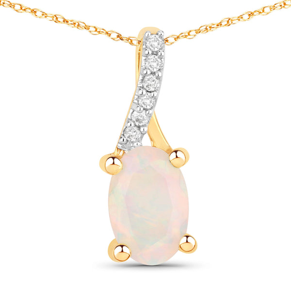 0.257 Carat Genuine Ethiopian Opal and White Diamond 10K Yellow Gold Pendant