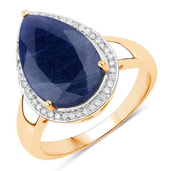 5.83 Carat Genuine Madagascar Sapphire and White Diamond 14K Yellow Gold Ring