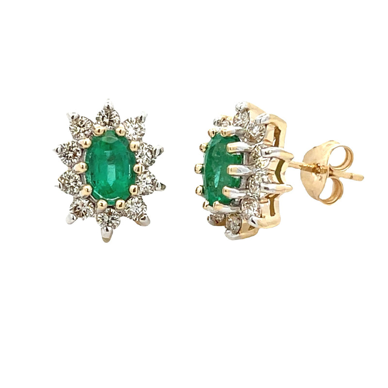 4.43ct Emerald Diamond Earrings 14KT Yellow Gold