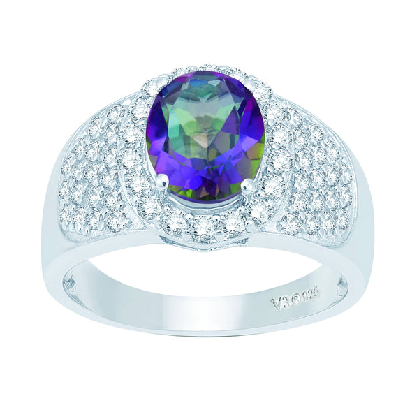 V3 Jewelry Mystic Green Topaz & White Topaz Halo Ring
