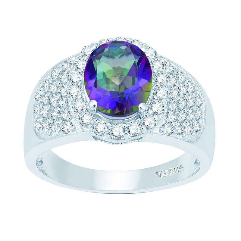 V3 Jewelry Mystic Green Topaz & White Topaz Halo Ring