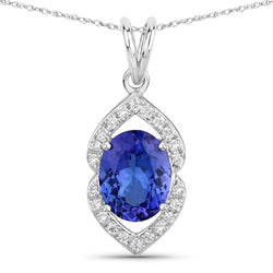 2.44 Carat Genuine Tanzanite and White Diamond 14K White Gold Pendant