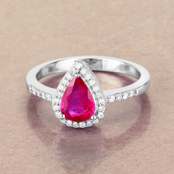 1.16 Carat Genuine Ruby and White Diamond 14K White Gold Ring