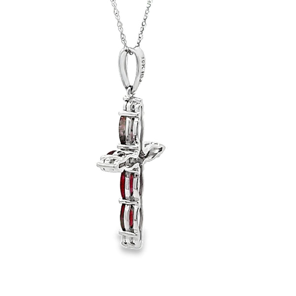 Ruby Diamond Cross Religious Pendant 10KT White Gold