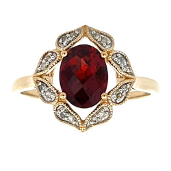 Genuine 1.43ct Garnet Diamond Ring 14KT Yellow Gold