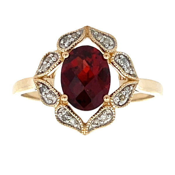 Genuine 1.43ct Garnet Diamond Ring 14KT Yellow Gold