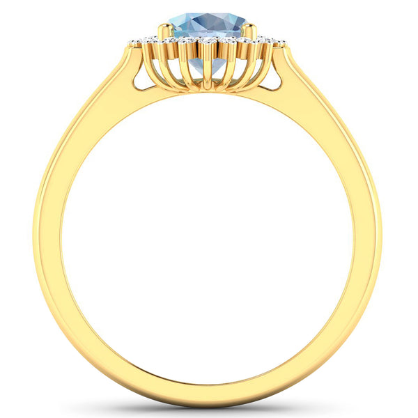 1.16 Carat Genuine Aquamarine and White Diamond 14K Yellow Gold Ring