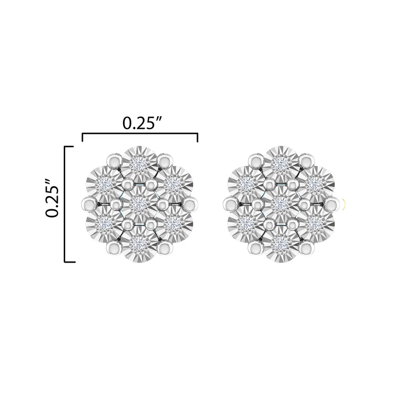 V3 Jewelry Natural White Diamond Sterling Silver Flower Earrings for Women