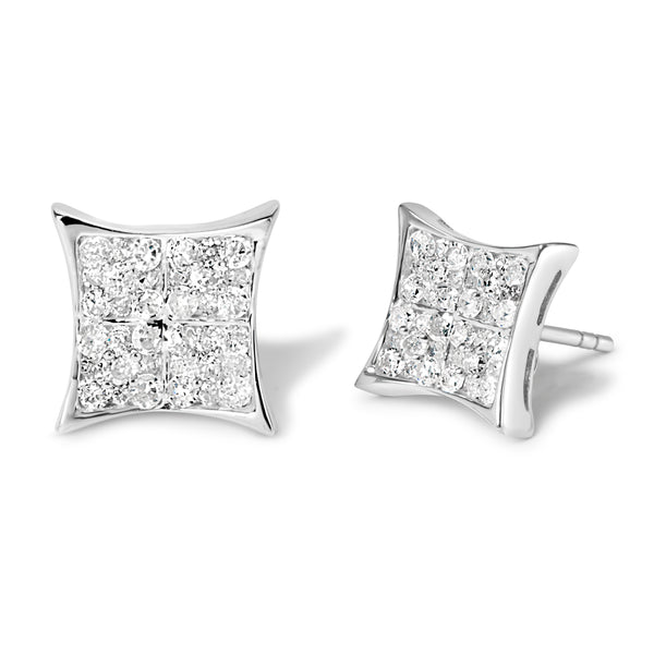 .925 Sterling Silver 3/4 Cttw Diamond Composite Curved Square Stud Earring (I-J Color, I3 Clarity)