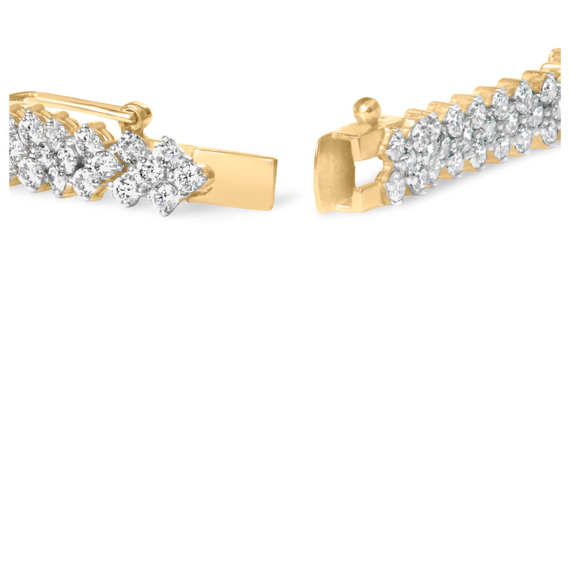 14K Yellow Gold 4.00 Cttw Diamond Trio Cluster Link Bracelet (H-I Color, I1-I2 Clarity) - 7"