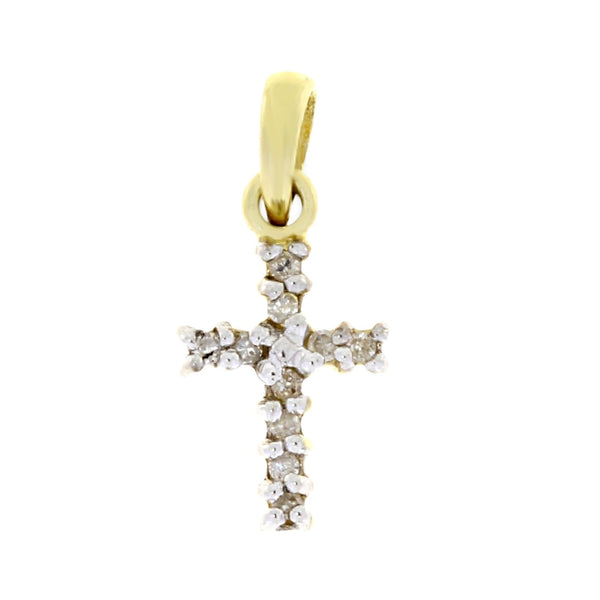 .05ct Diamond Cross Religious Pendant 10KT Yellow Gold