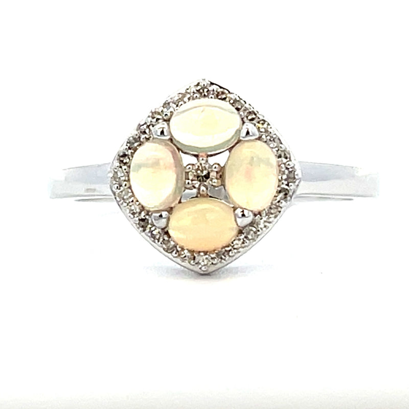 Genuine .15ct Opal Diamond Ring 14KT White Gold