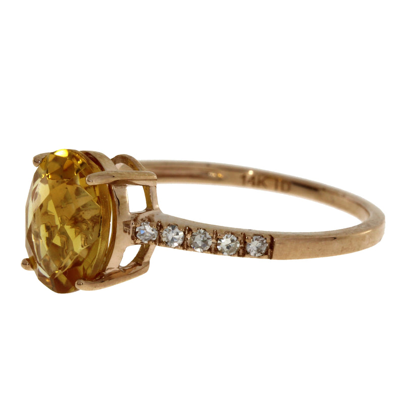 Natural 2.20ct Citrine Diamond Ring 14KT Rose Gold