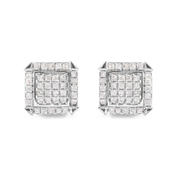 10K White Gold 1 1/10 Cttw Princess Diamond Composite and Halo Stud Earrings (I-J Color, I1-I2 Clarity)