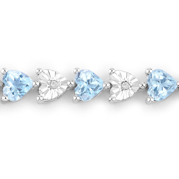 7.64 Carat Genuine Blue Topaz and White Diamond .925 Sterling Silver Bracelet