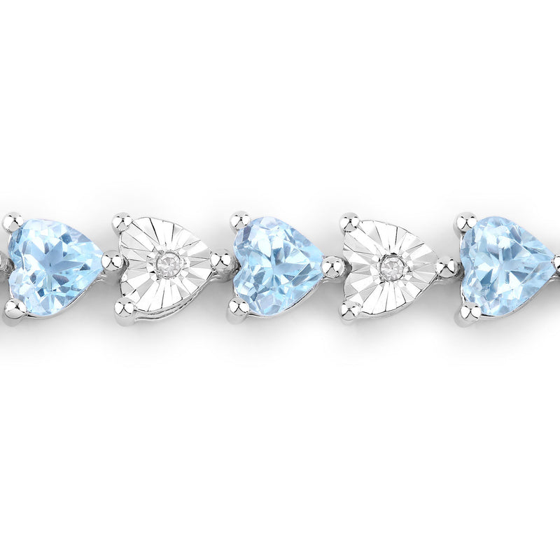 7.64 Carat Genuine Blue Topaz and White Diamond .925 Sterling Silver Bracelet